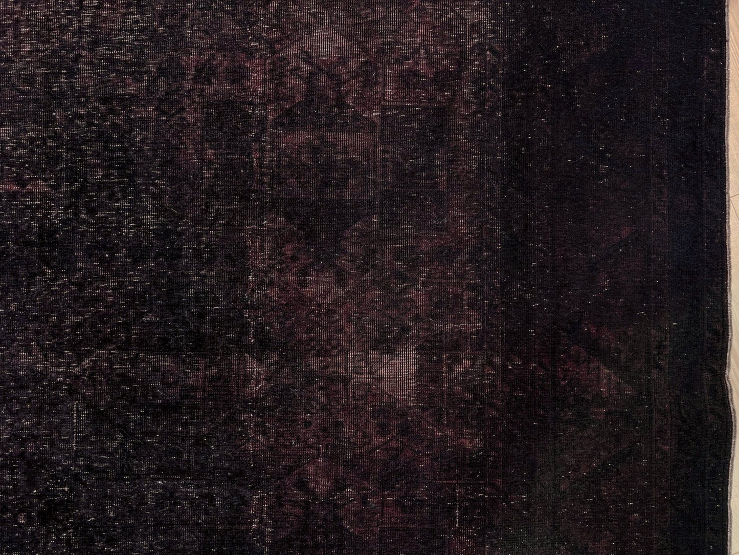 Dark brown handmade distressed muted overdyed turkish rug for living room bedroom low pile rug