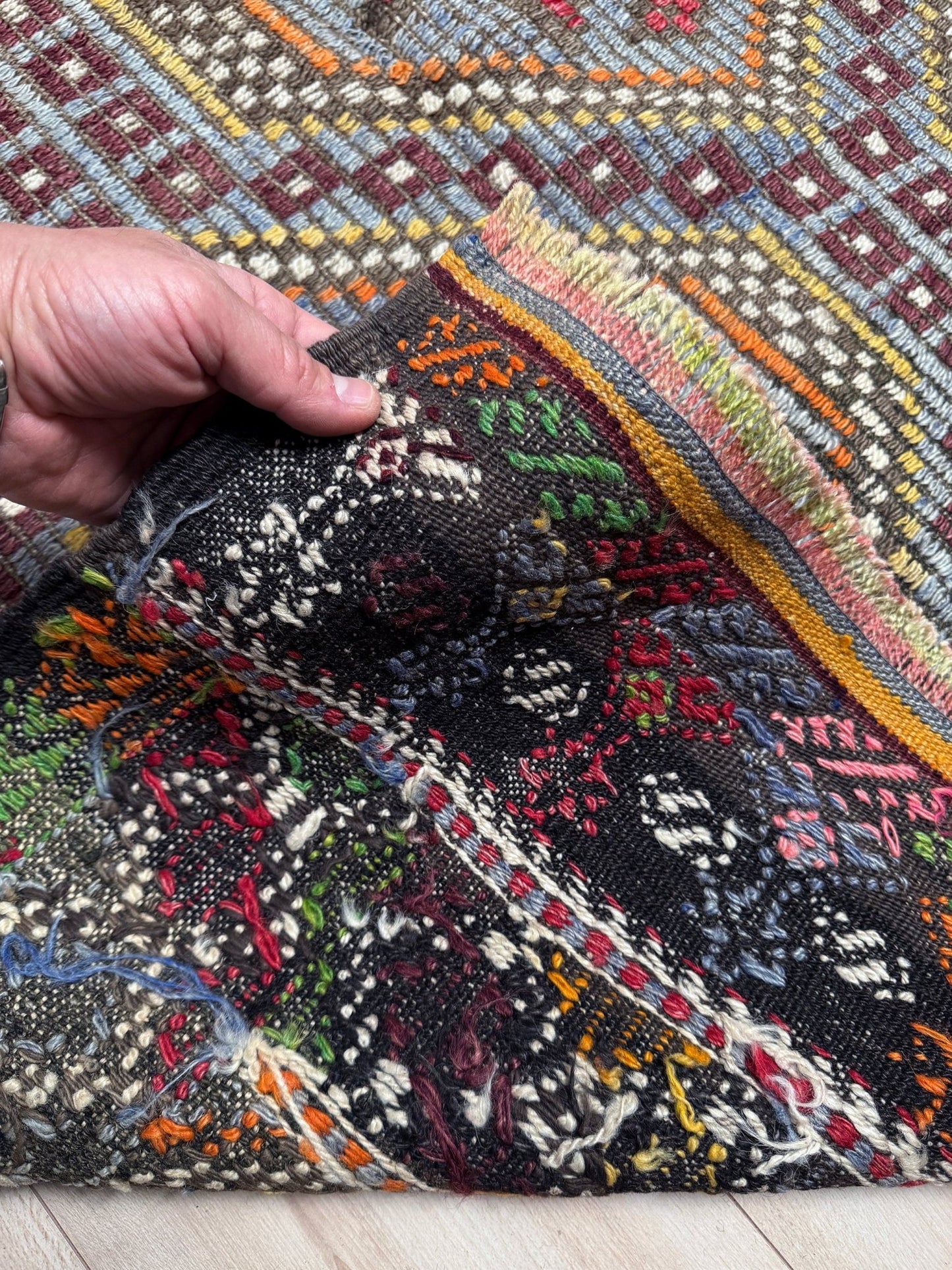 Top quality vintage Cicim Turkish rug 6x9, full of character, perfect for bedroom, living room, kitchen, or study, from trusted San Mateo SF Bay Area rug shop, free shipping included