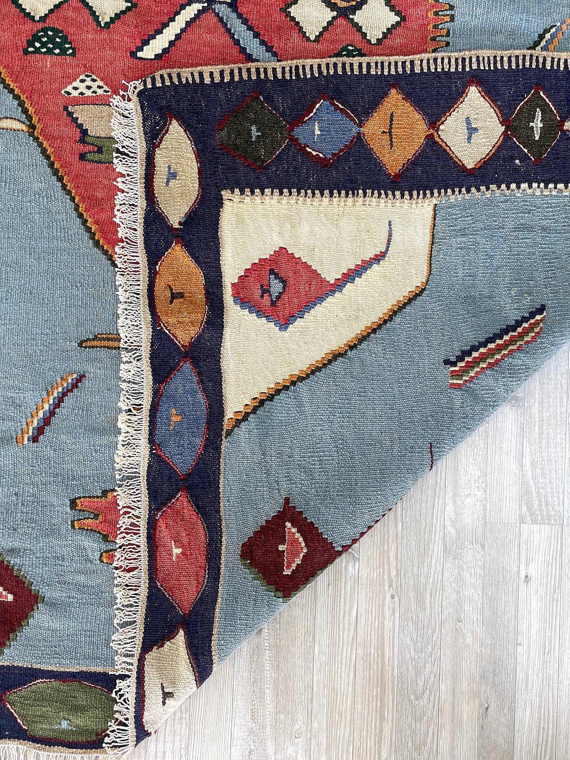 Blue Senneh • Vintage Persian Kilim Rug (3'11"x4'8")