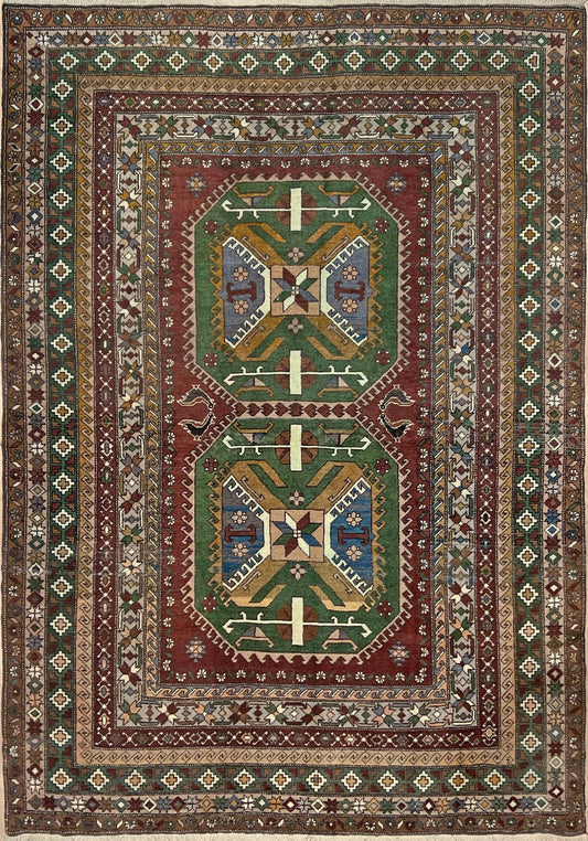 Kars kurdish handmade rug. 6x8 neutral color living room rug shop san francisco bay area. Vintage rug shop palo alto. Handmade rug in living room setting.