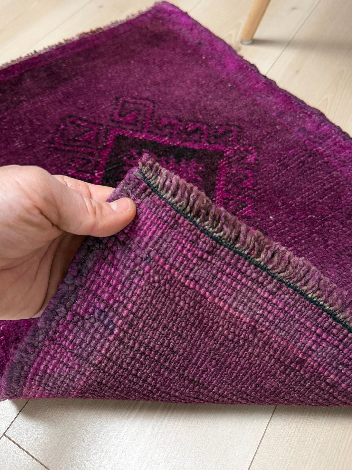 Purple 2x3 handmade small wool rug for bathroom bedroom kitchen under the desk doormat bathmat. Turkish rug shop san francisco bay area. Free shipping.