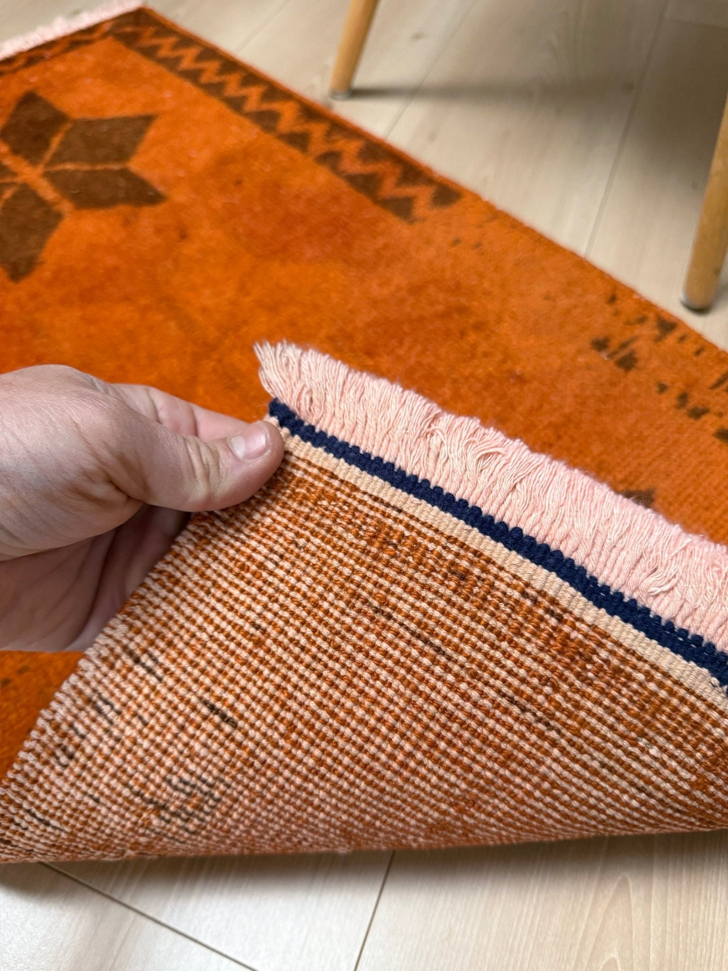 orange 2x3 handmade small wool rug for bathroom bedroom kitchen under the desk. Turkish rug shop san francisco bay area. Free shipping.