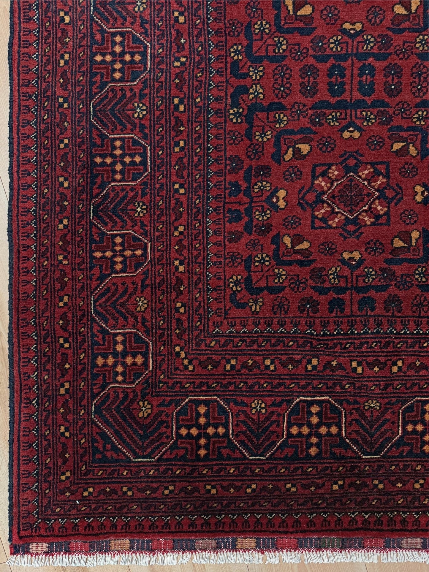 6x9 Top Quality Bilcik Traditional Turkmen Rug – Rich Crimson & Navy, Handmade Wool, Velvety Soft Pile – Perfect for Bedroom, Living Room, or Dining – Best Rug Shop in San Mateo, SF Bay Area – Free Shipping.