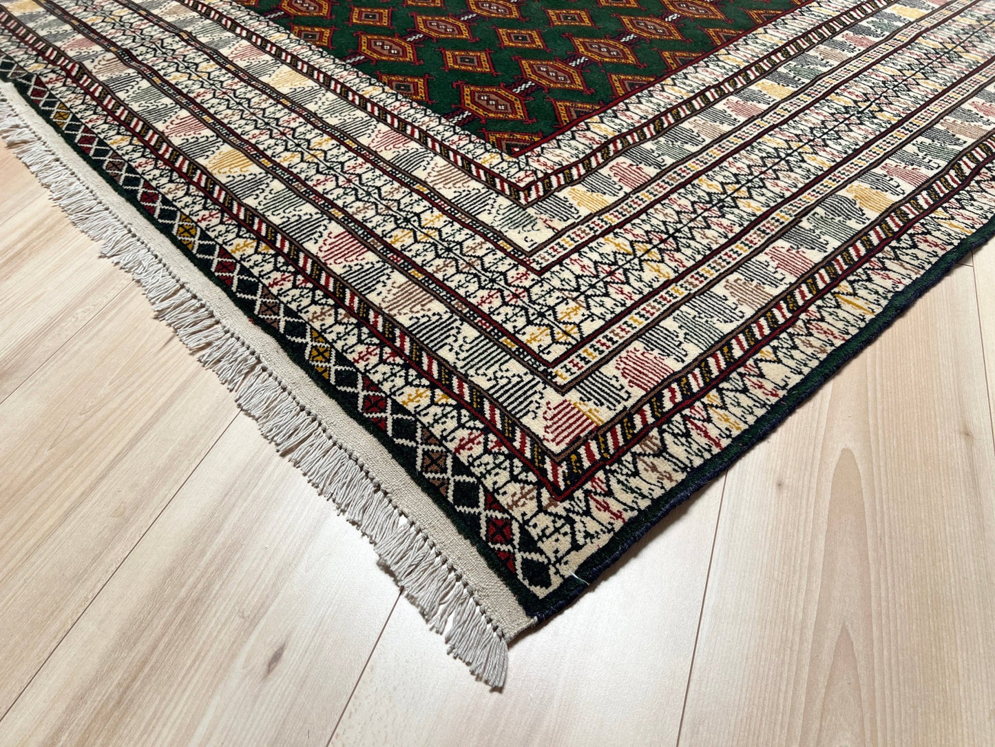 7x9 green geometric bukhara turkmen rug shop san francisco bay area. Handmade wool rug for living room bedroom nursery palo alto berkeley