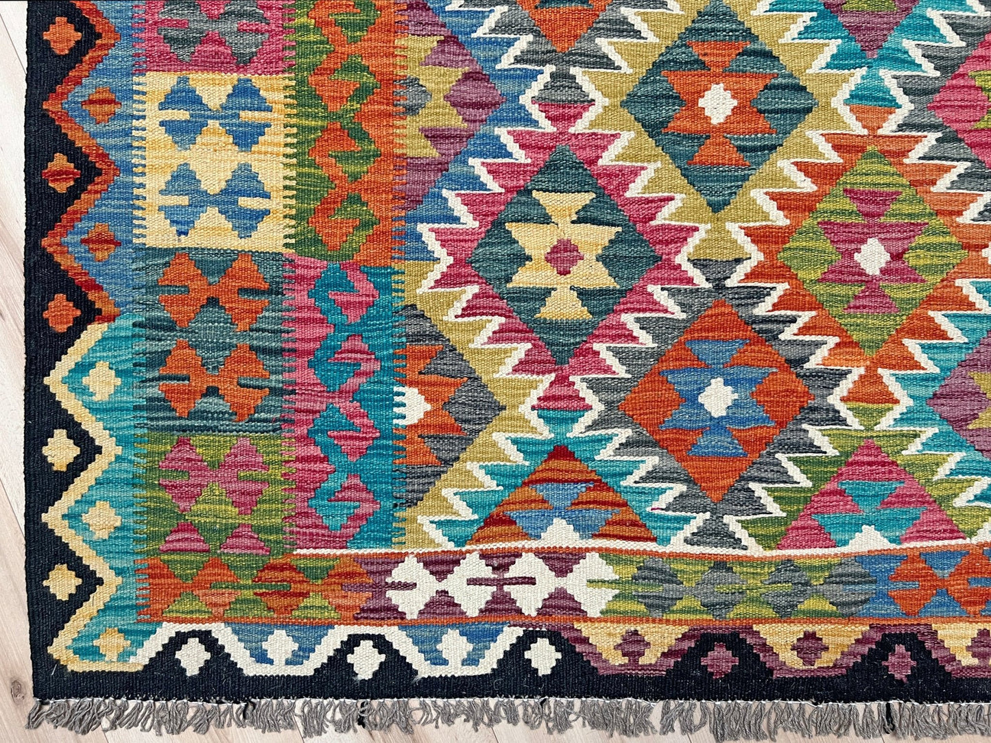 7X9 handmade wool kilim rug shop san francisco bay area. Vibrant flatweave rug for kitchen nursery bedroom living room