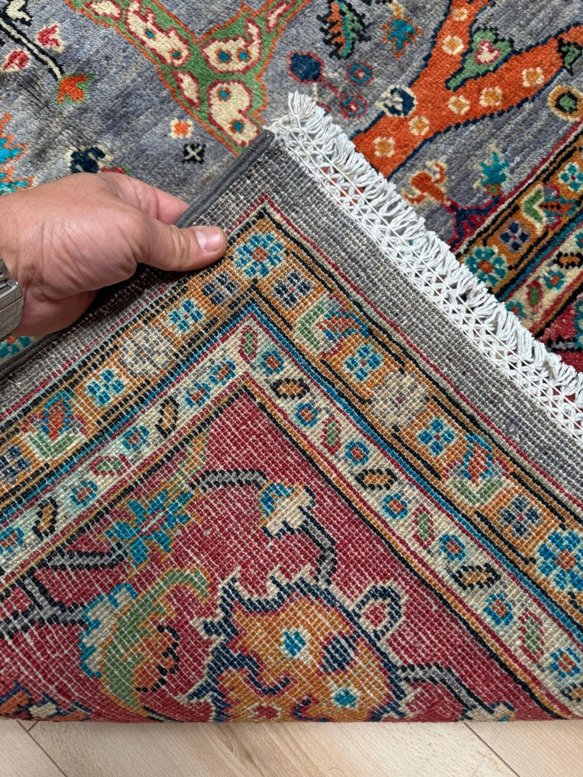 Gray Garrus Bijar Persian Rug • Handmade Transitional Wool Floral Area Rug (6'6"x10'1")