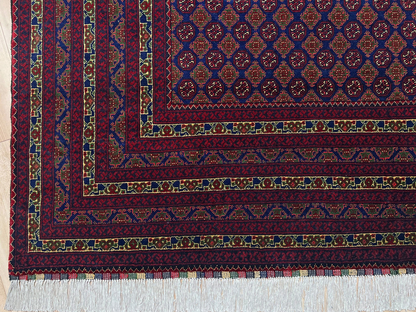 7x9 Burgundy navy Khoja Roshnai fine handmade area rug shop palo alto. Oriental rug shop san francisco bay area. Luxury rug from afghanistan