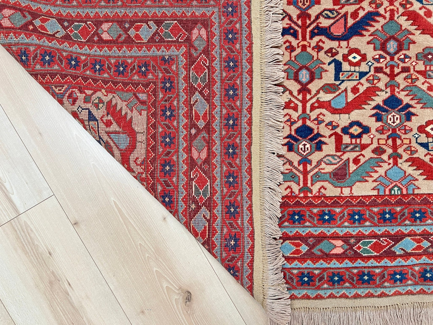 6x9 Salmon PinkTree of Life Vintage Turkish Wool Area Rug. Oriental Rug Shop San Francisco Bay Area Vintage Handmade Carpet shop Palo Alto Berkeley. Luxury Rug for Living Room, Dining, Bedroom. Free shipping