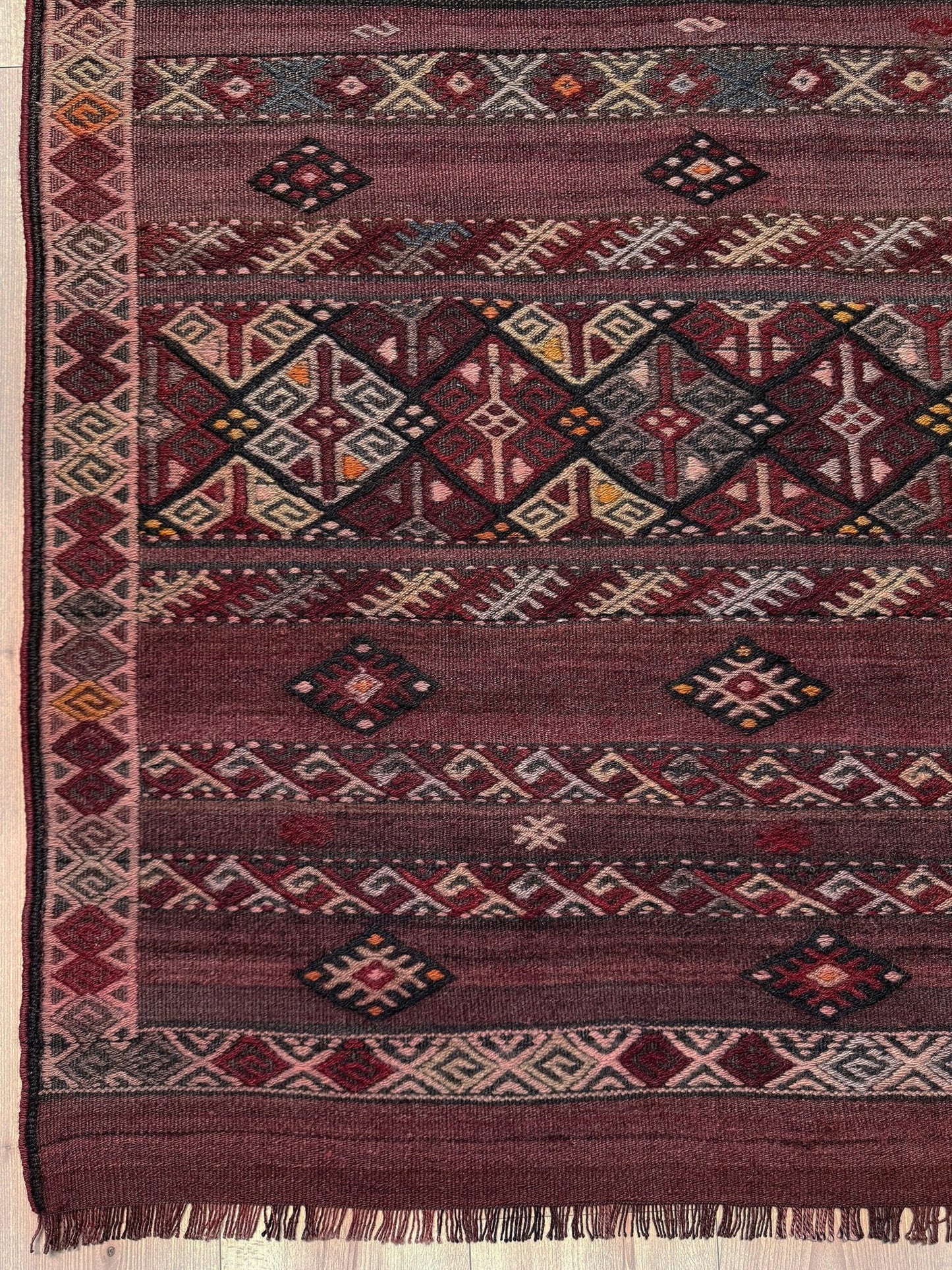 Kars Aubergine Kilim • Vintage Kurdish Flatweave Area Rug (6'6"x12'11")