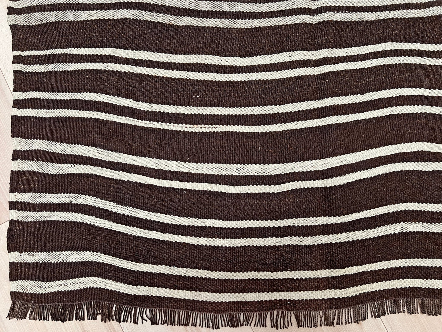 Brown striped navajo style turkish kilim rug shop. Handmade wool flatweave rug shop san francisco bay area