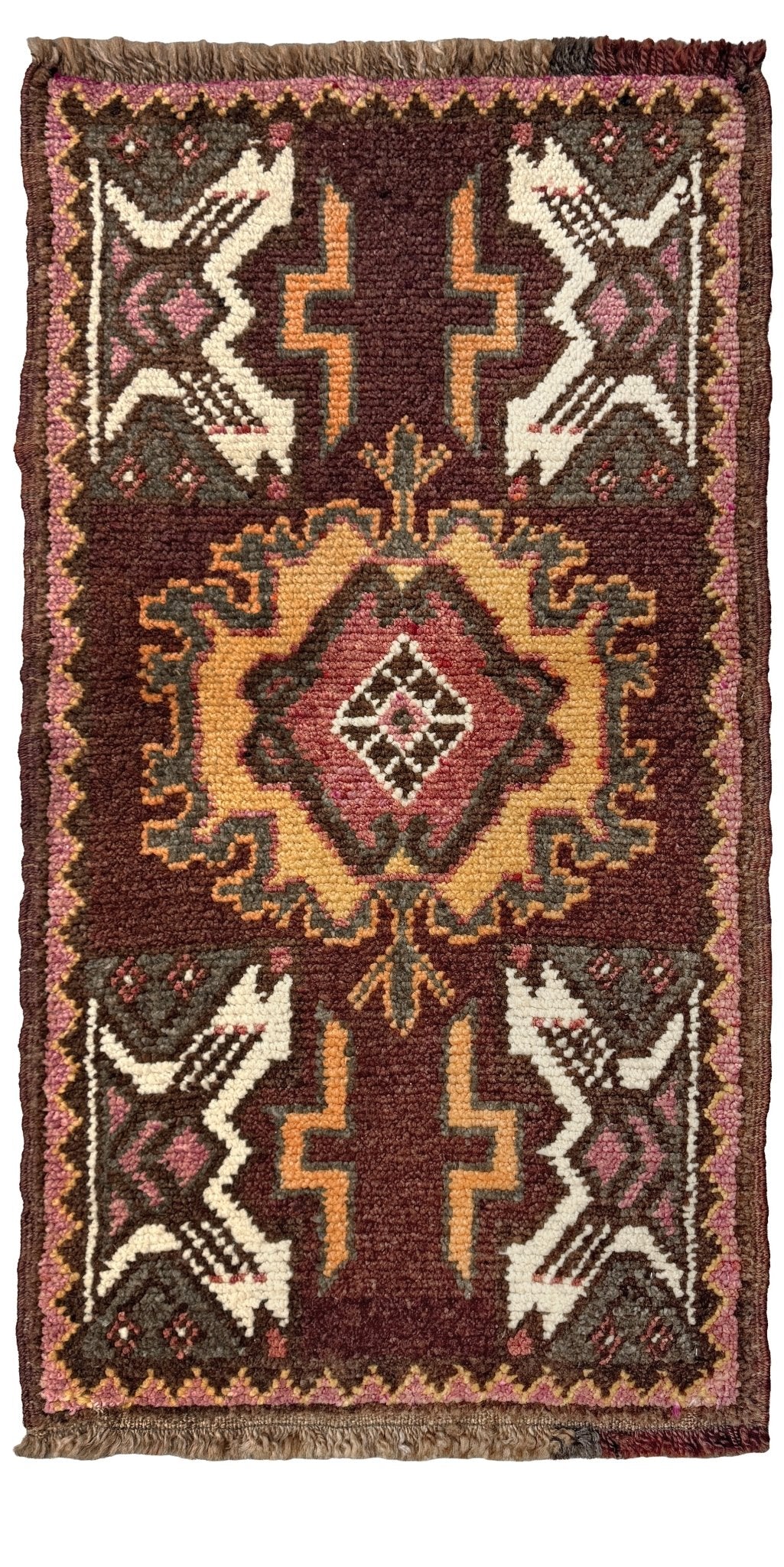 ラグ・カーペット kurdi mini rug Muted Maroon Orange Turkish Mini Rug for Kitchen Bedroom Entry Rug