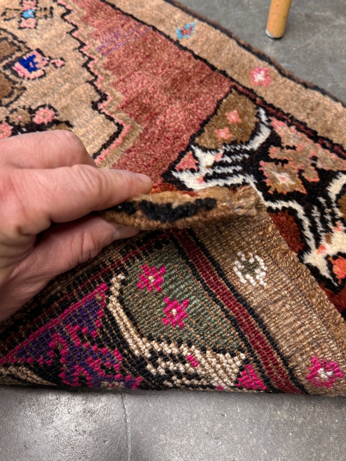 Muted Brick Red Turkish Mini Rug • Handmade Anatolian Village Rug / Yastik (19"x36")