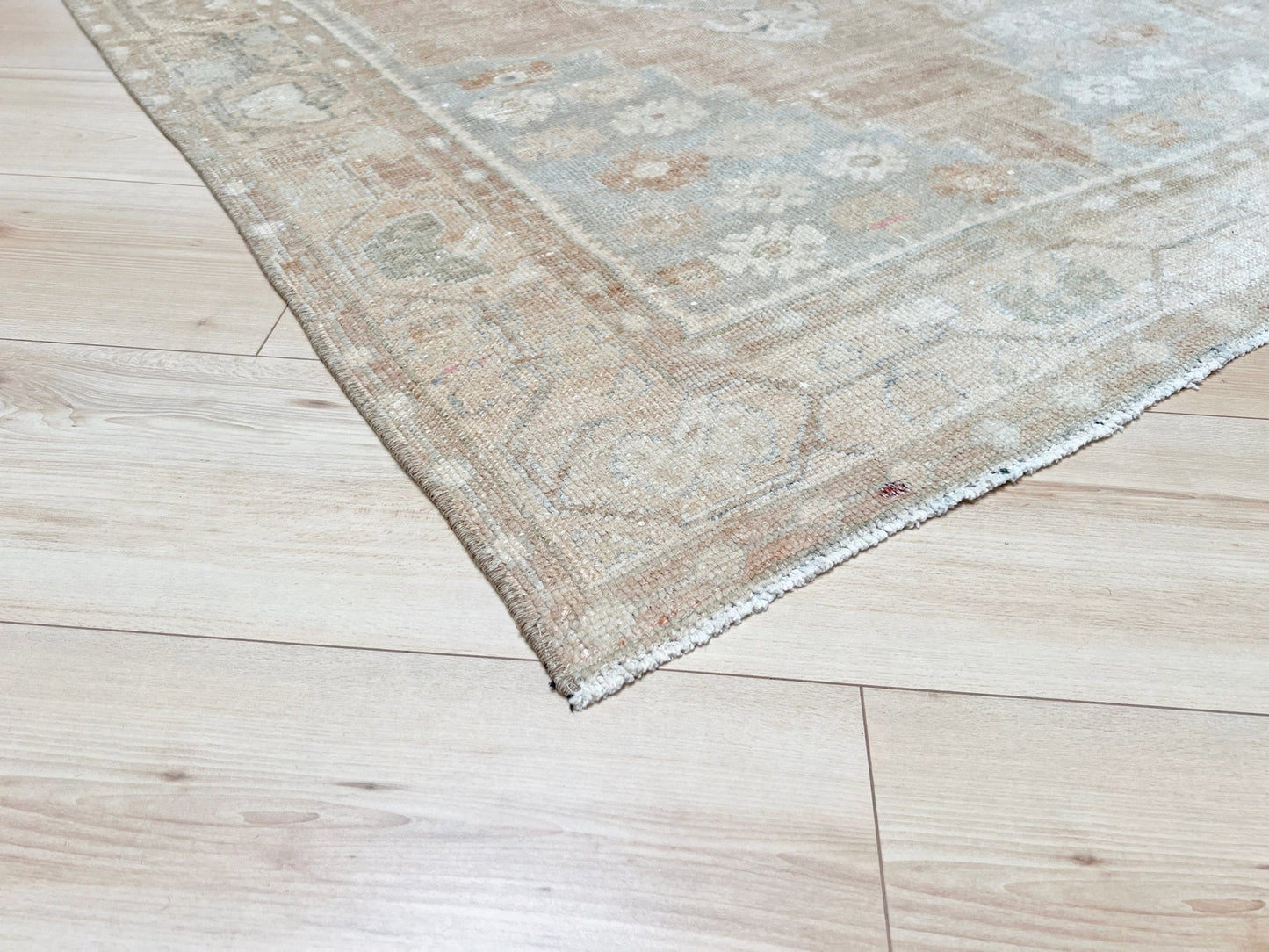 3x7 Vintage Turkish rug shop san francisco bay area. Handmade wool runner rug. Oriental rug shop palo alto. Mted rug in living room setting, soft rug, California, rug store, local shop, modern rug, earth colors, muted rug