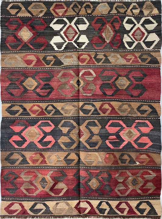 5x7 vintage wool turkish kilim flatweave rug in earth tones and with tribal design. Kilim rug shop san francisco bay areaç buy rug online free shipping 