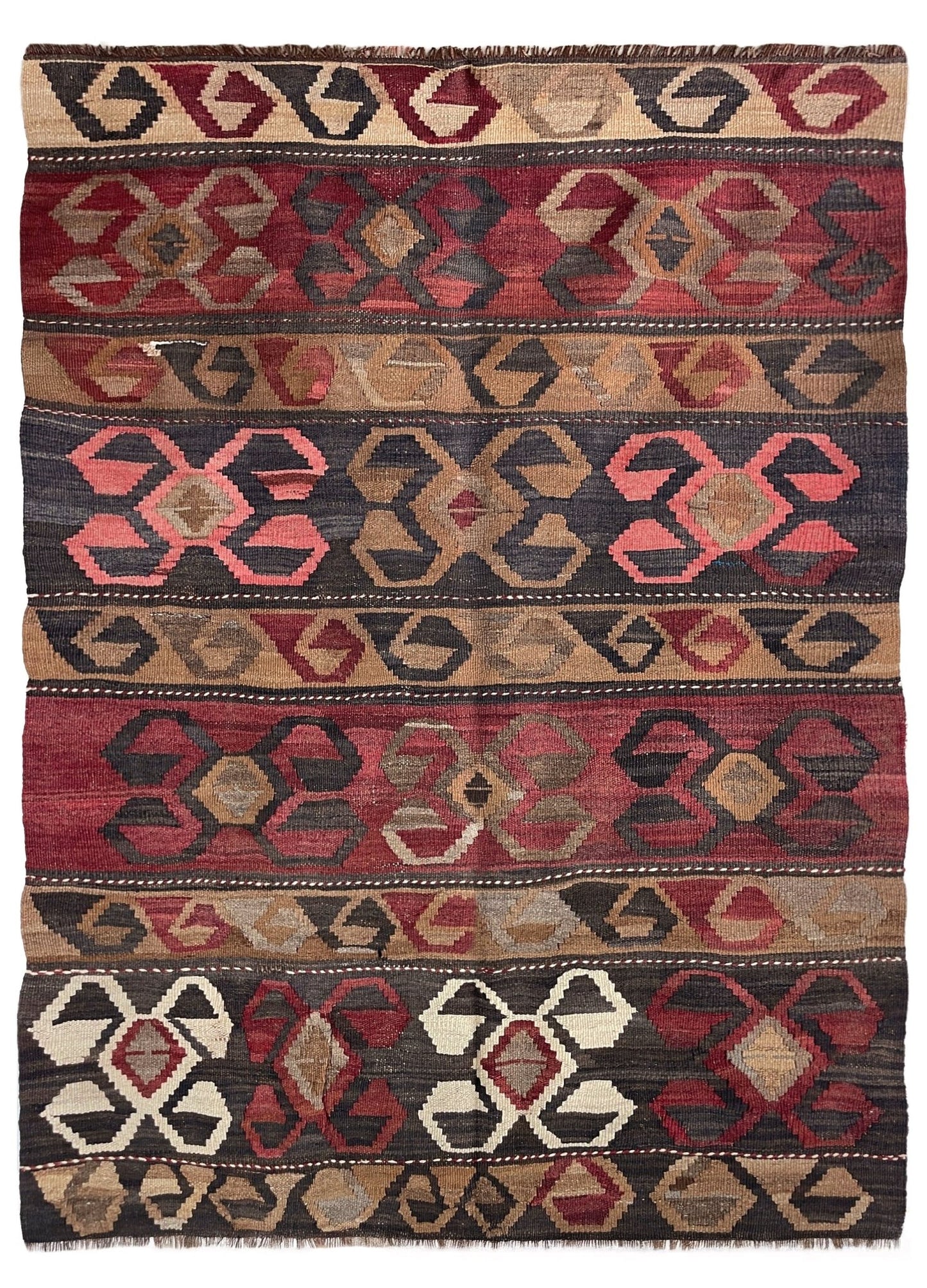 5x7 vintage wool turkish kilim flatweave rug in earth tones and with tribal design. Kilim rug shop san francisco bay areaç buy rug online free shipping 