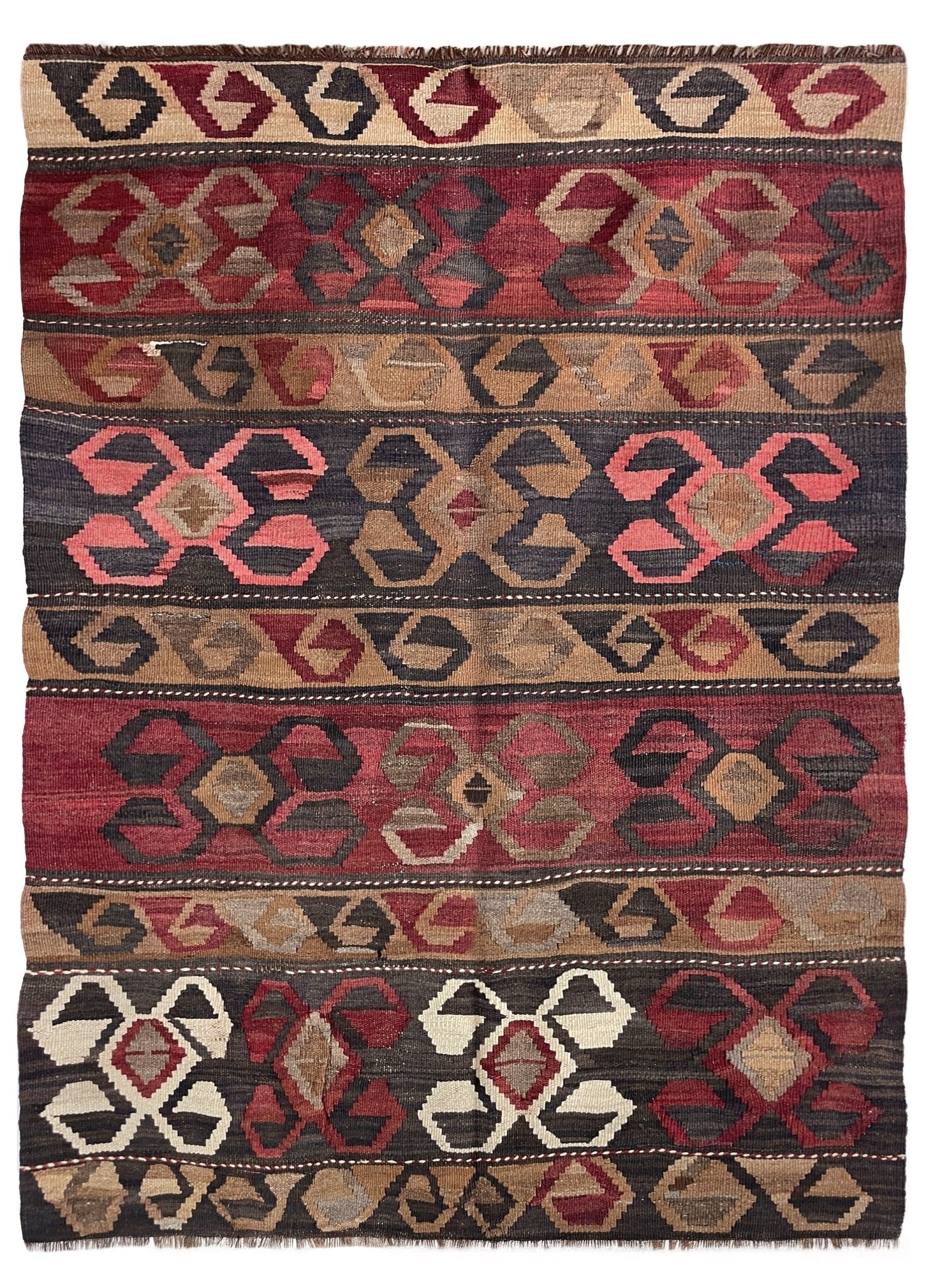 5x7 vintage wool turkish kilim flatweave rug in earth tones and with tribal design. Kilim rug shop san francisco bay areaç buy rug online free shipping 
