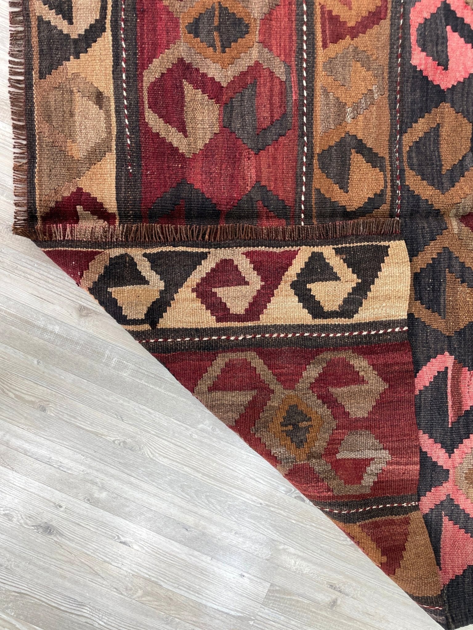 5x7 vintage wool turkish kilim flatweave rug in earth tones and with tribal design. Kilim rug shop san francisco bay areaç buy rug online free shipping 