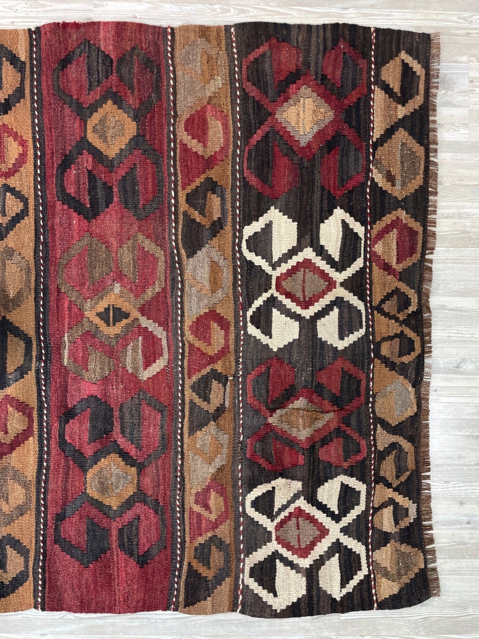 5x7 vintage wool turkish kilim flatweave rug in earth tones and with tribal design. Kilim rug shop san francisco bay areaç buy rug online free shipping 