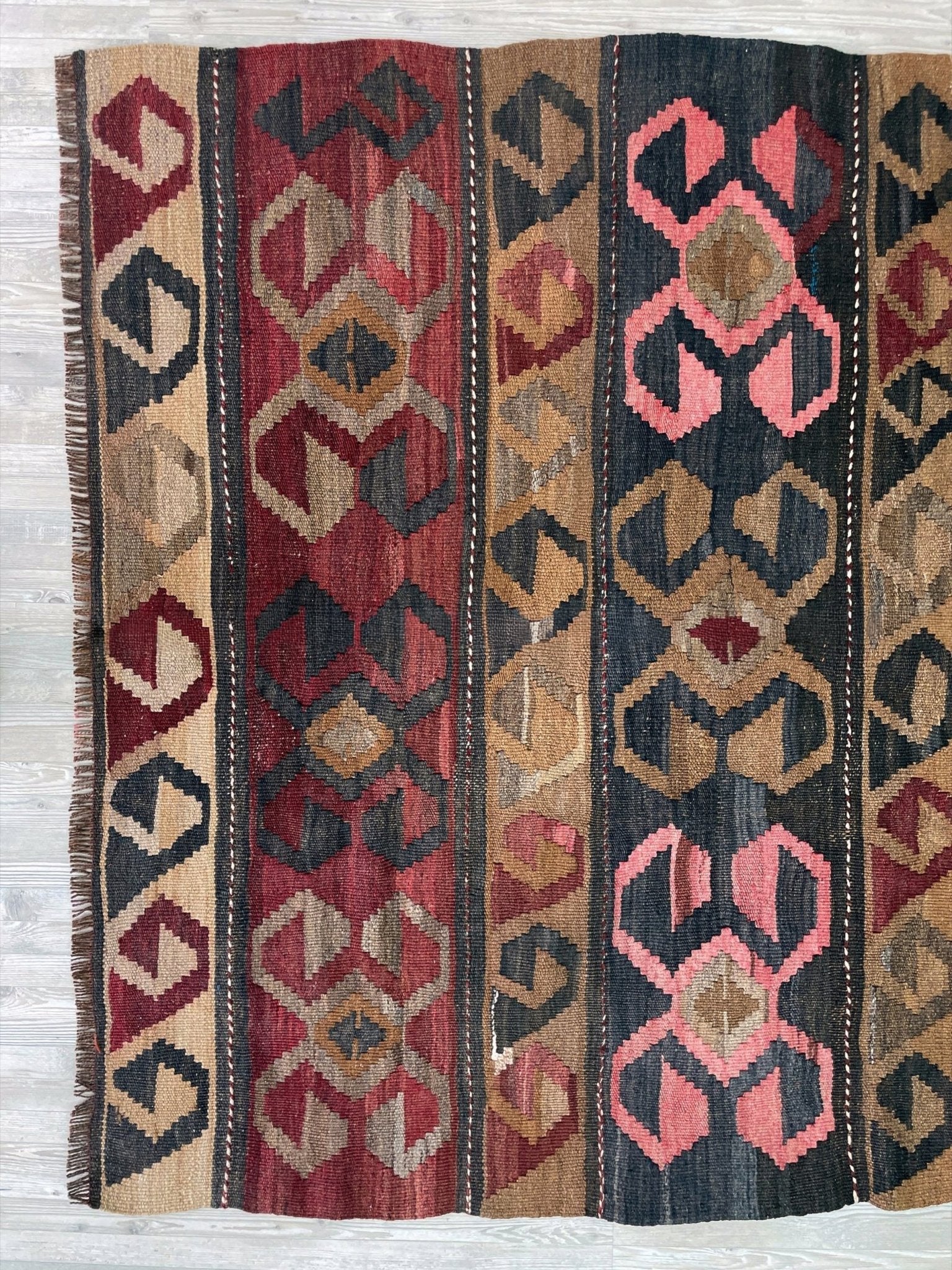 5x7 vintage wool turkish kilim flatweave rug in earth tones and with tribal design. Kilim rug shop san francisco bay areaç buy rug online free shipping 