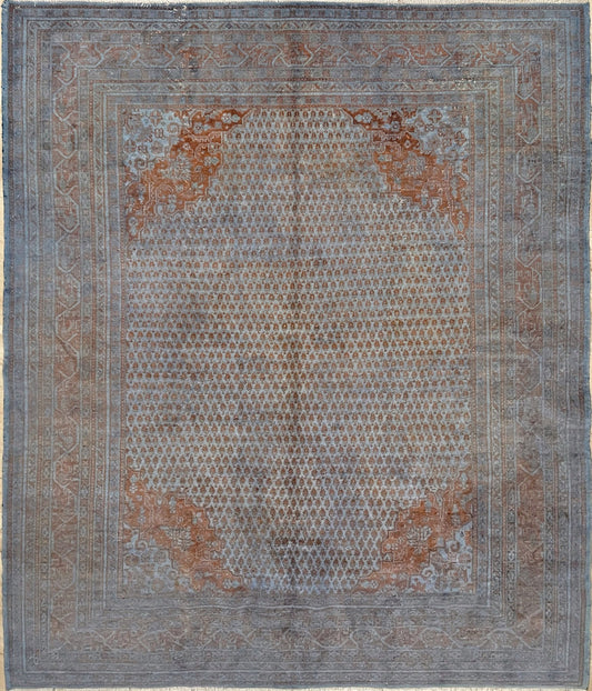 7x7 Blue overdyed turkish rug. Muted wool handmade Turkish rug store SF Bay Area. Buy rug palo alto, berkeley, los altos berkeley