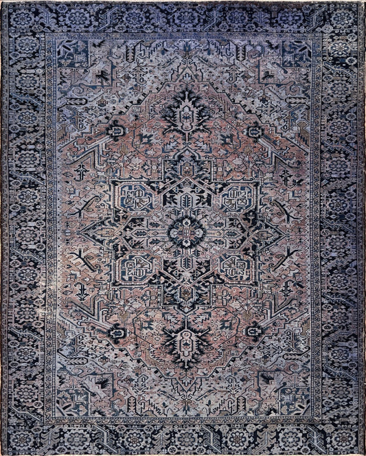 Muted Blue Heriz Serapi Persian Rug. 8x10 large Oriental Rug Shop San Francisco Bay Area. Buy oriental rug online