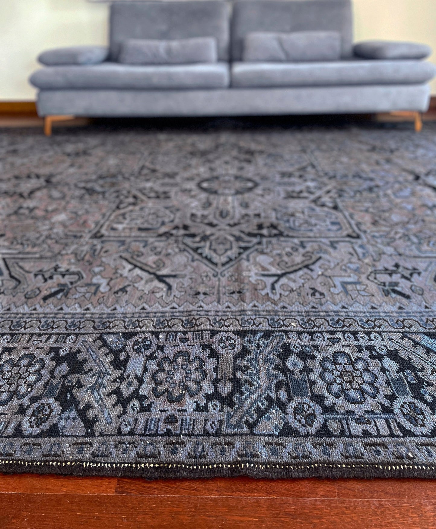 Muted Blue Heriz Serapi Persian Rug. 8x10 large Oriental Rug Shop San Francisco Bay Area. Buy oriental rug online