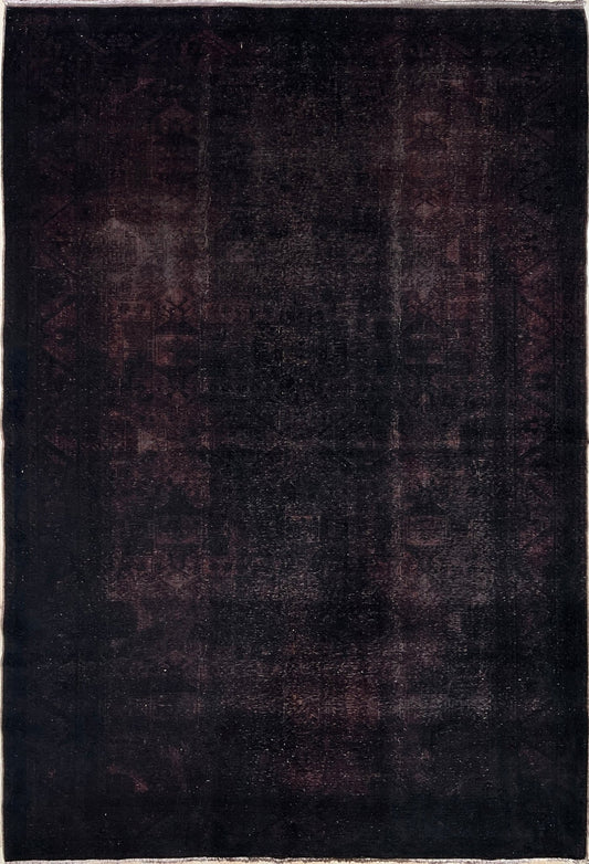 Dark brown handmade distressed muted overdyed turkish rug for living room bedroom low pile rug