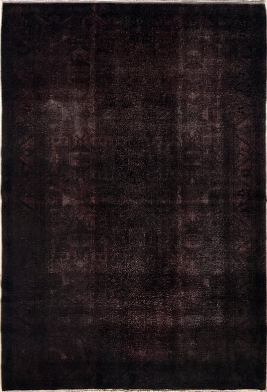 Dark brown handmade distressed muted overdyed turkish rug for living room bedroom low pile rug
