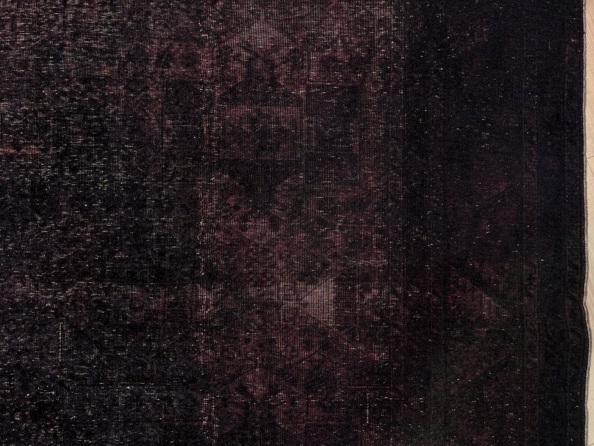 Dark brown handmade distressed muted overdyed turkish rug for living room bedroom low pile rug