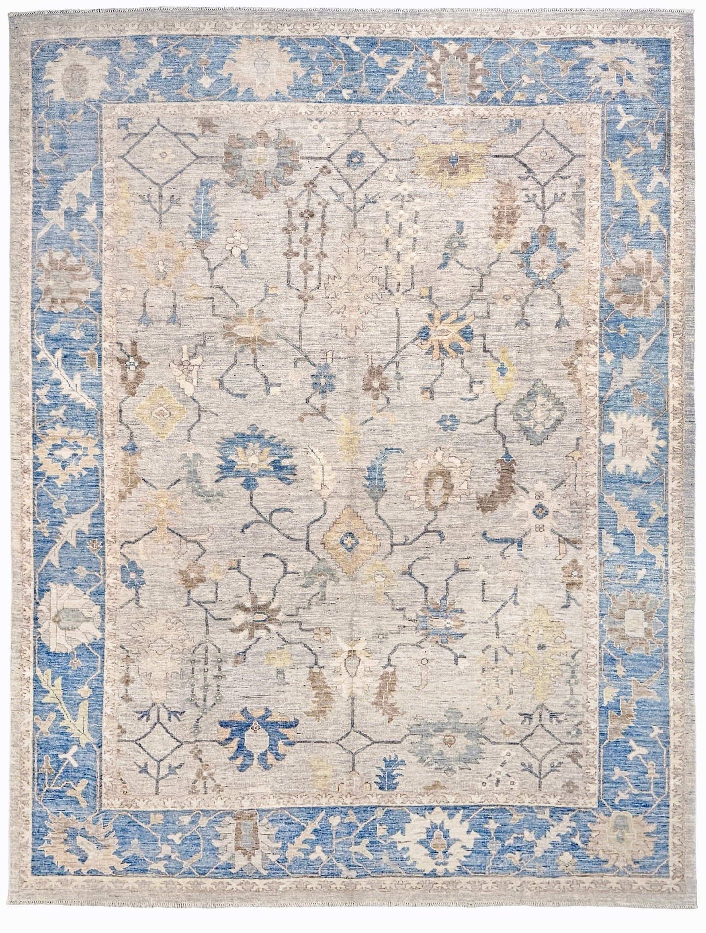 Soft Ivory Oushak Turkish Rug • Transitional Handmade Wool Rug (9'3" x 12')