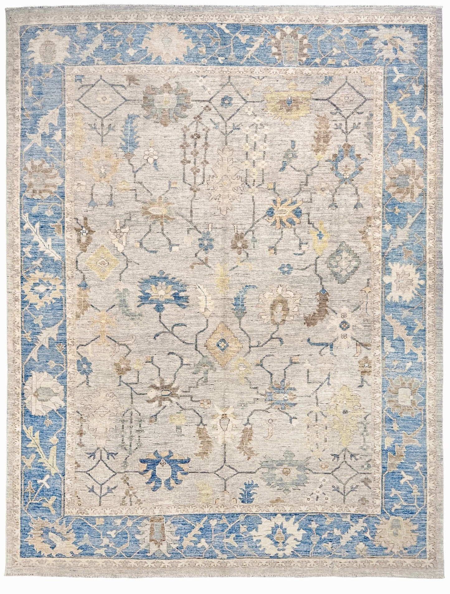 Soft Ivory Oushak Turkish Rug • Transitional Handmade Wool Rug (9'3" x 12')