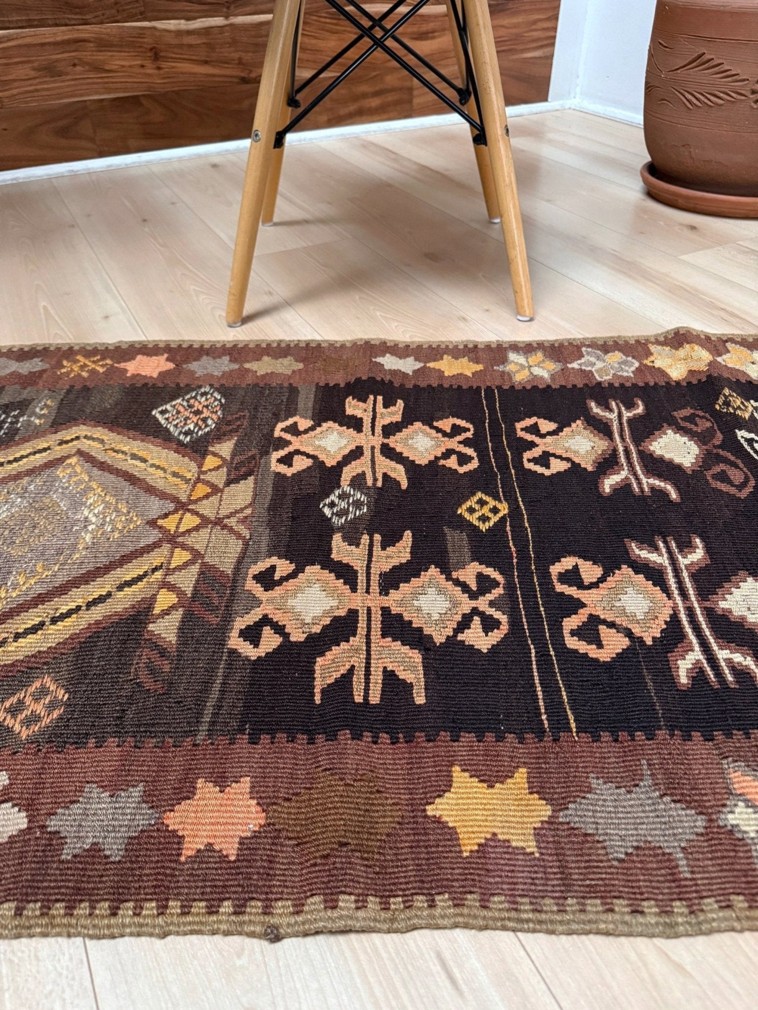 2x5 Handmade vintage turkish kilim wool flatweave runner rug for kitchen bedroom entryway hallway. 