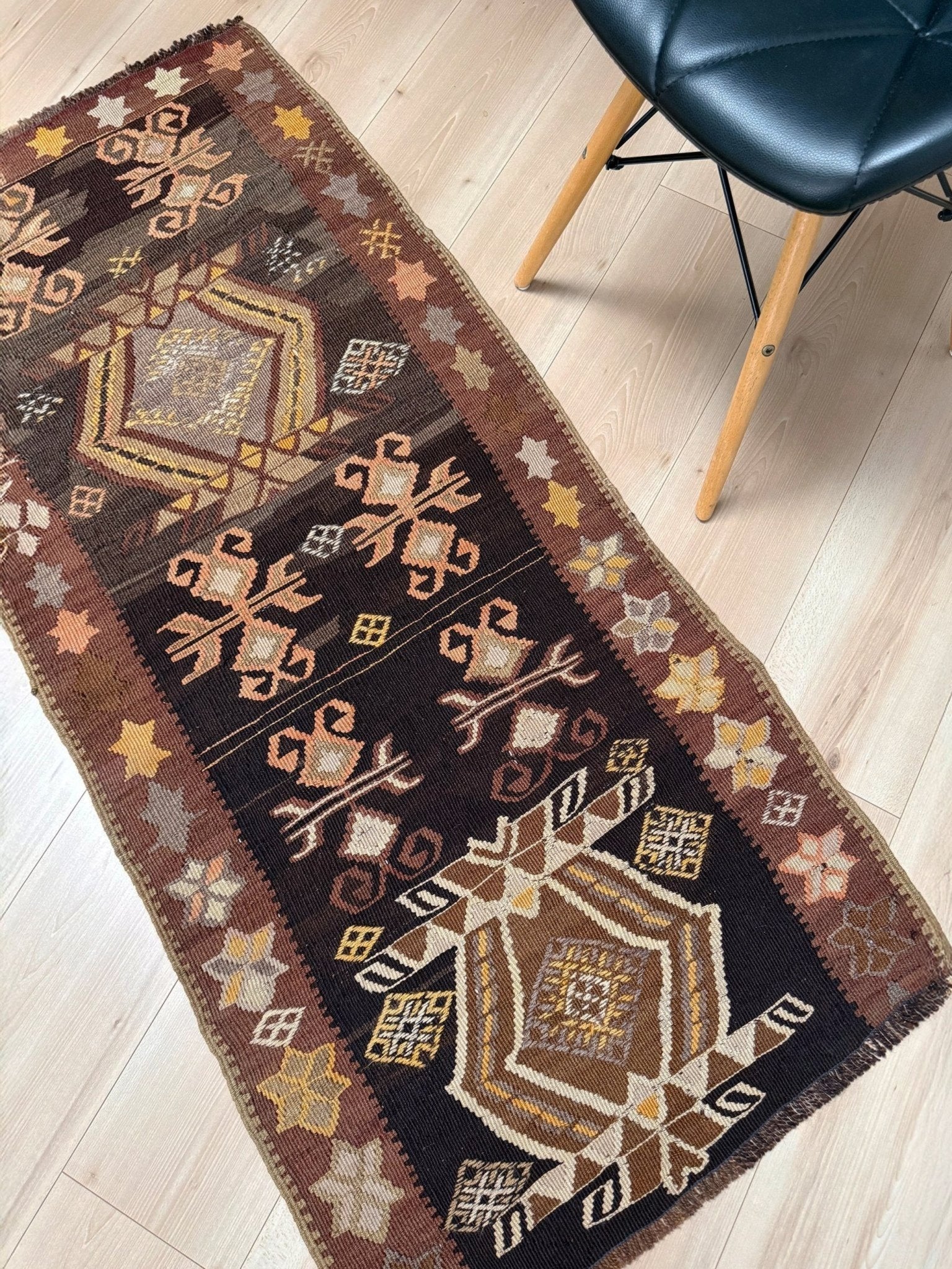 2x5 Handmade vintage turkish kilim wool flatweave runner rug for kitchen bedroom entryway hallway. 