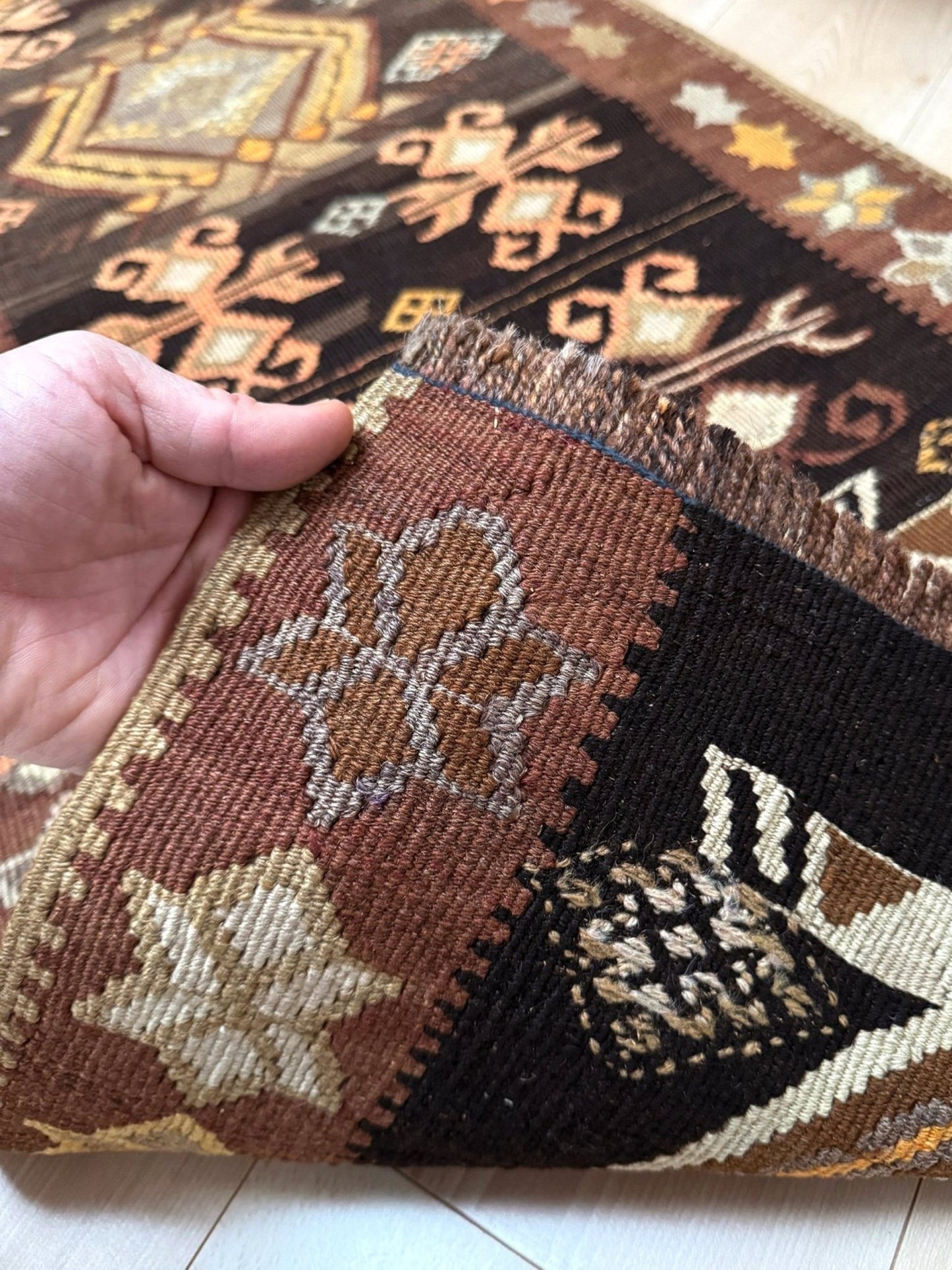 2x5 Handmade vintage turkish kilim wool flatweave runner rug for kitchen bedroom entryway hallway. 