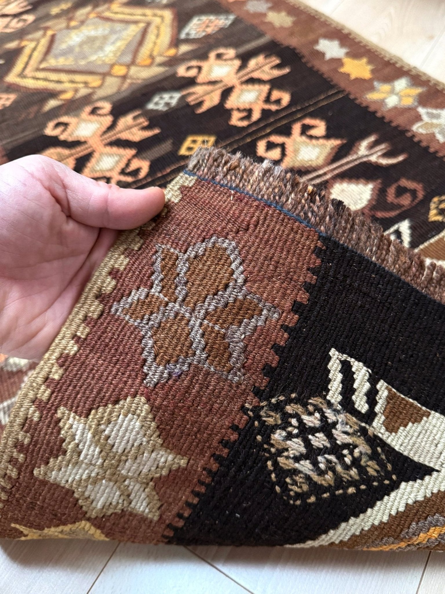 2x5 Handmade vintage turkish kilim wool flatweave runner rug for kitchen bedroom entryway hallway. 