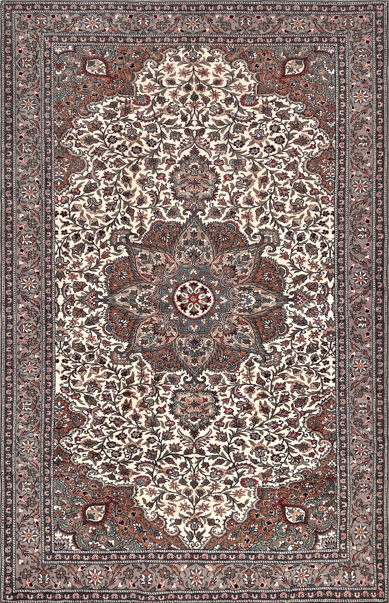 Neutral floral handmade turkish area rug 7x10 natural sheep wool oriental carpet for living room bedroom. Available in our store best rug shop san francisco bay area. 