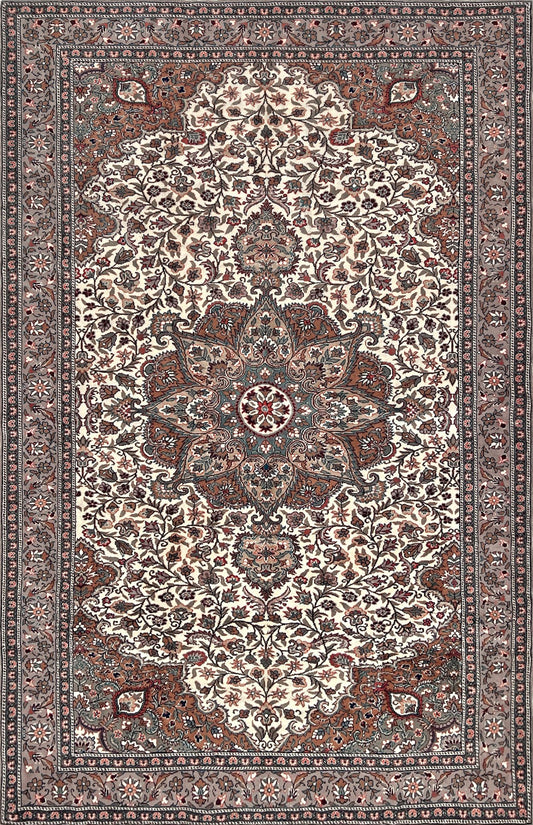 Neutral floral handmade turkish area rug 7x10 natural sheep wool oriental carpet for living room bedroom. Available in our store best rug shop san francisco bay area. 