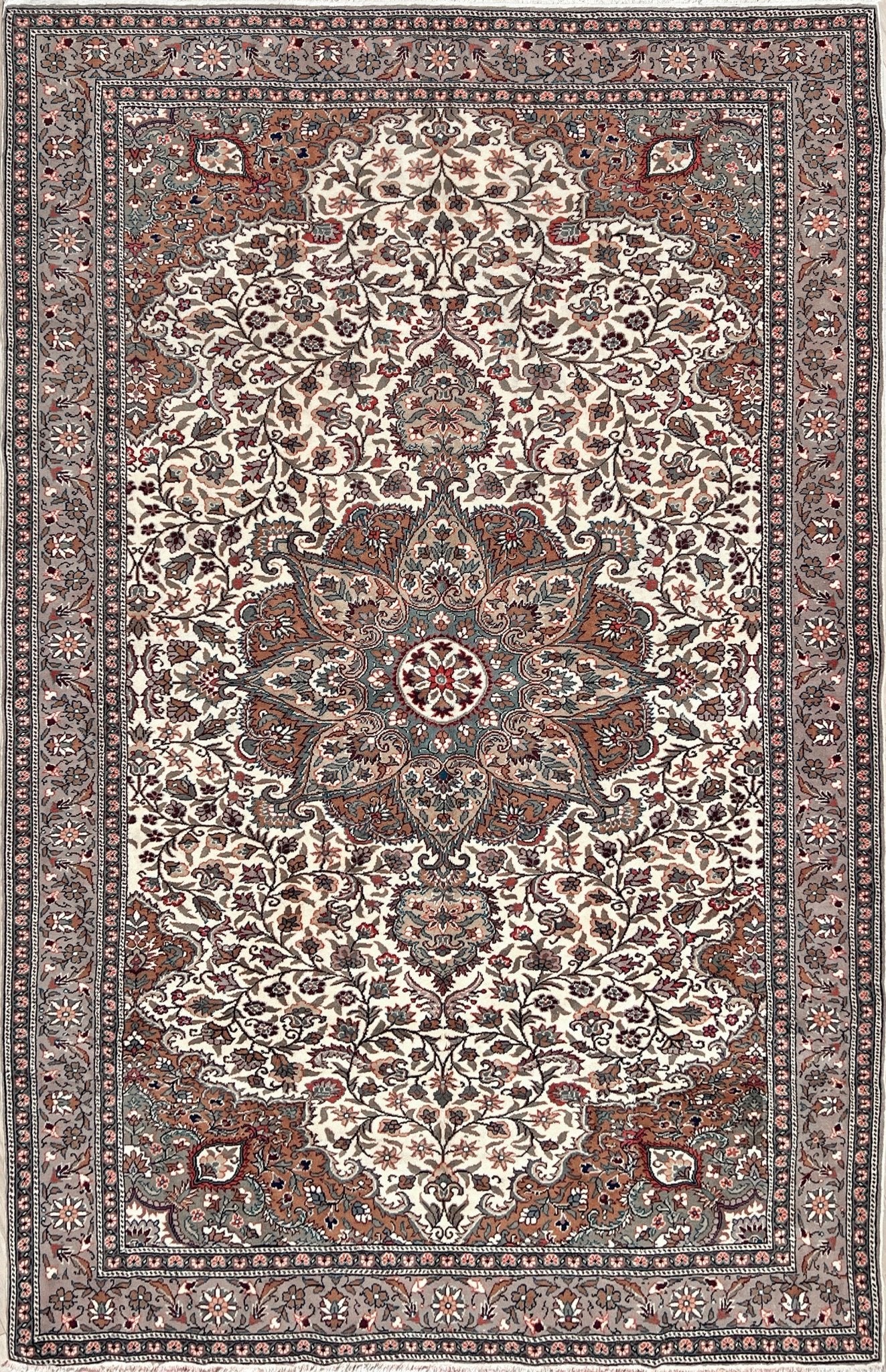 Neutral floral handmade turkish area rug 6x9 wool oriental carpet for living room bedroom 