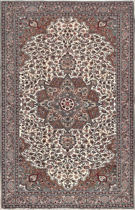 Neutral floral handmade turkish area rug 7x10 natural sheep wool oriental carpet for living room bedroom. Available in our store best rug shop san francisco bay area.