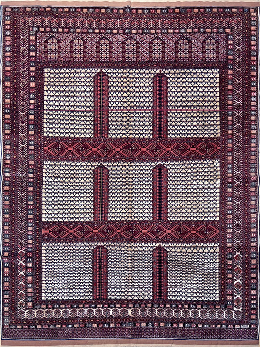 7x9 Ensi Hatchlu Vintage Turkmen rug shop san francisco bay area. Bamboo silk wool area rug for living room bedroom.