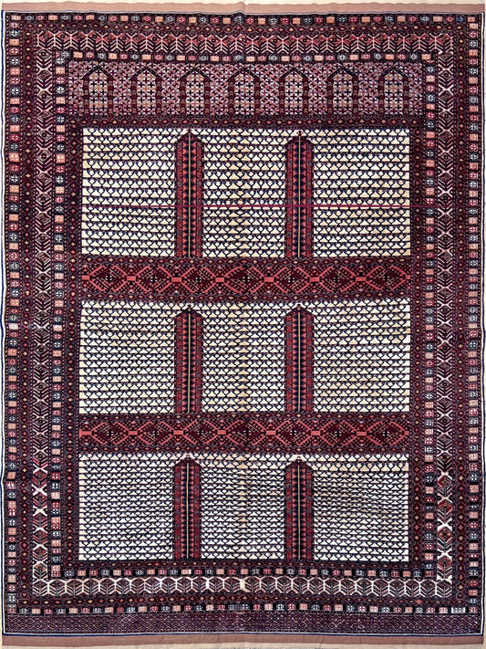 7x9 Ensi Hatchlu Vintage Turkmen rug shop san francisco bay area. Bamboo silk wool area rug for living room bedroom free shipping.