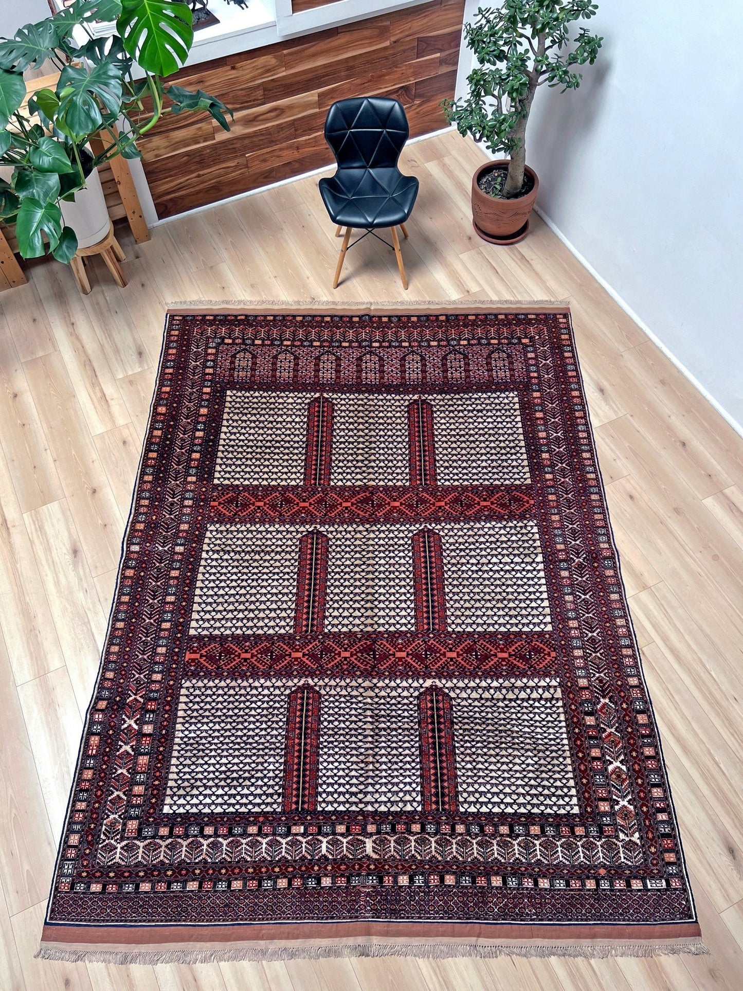 7x9 Ensi Hatchlu Vintage Turkmen rug shop san francisco bay area. Bamboo silk wool area rug for living room bedroom.