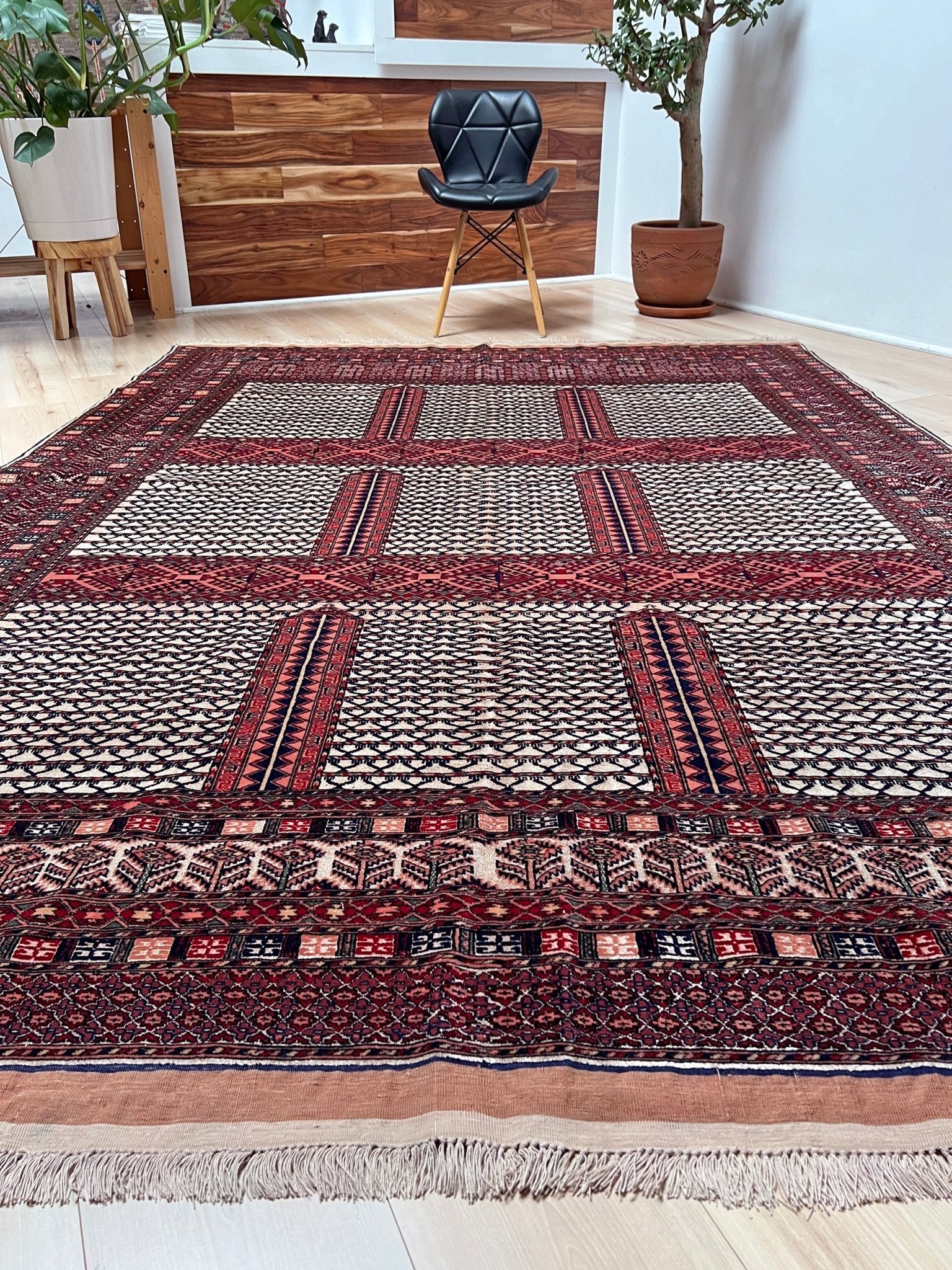 7x9 Ensi Hatchlu Vintage Turkmen rug shop san francisco bay area. Bamboo silk wool area rug for living room bedroom.