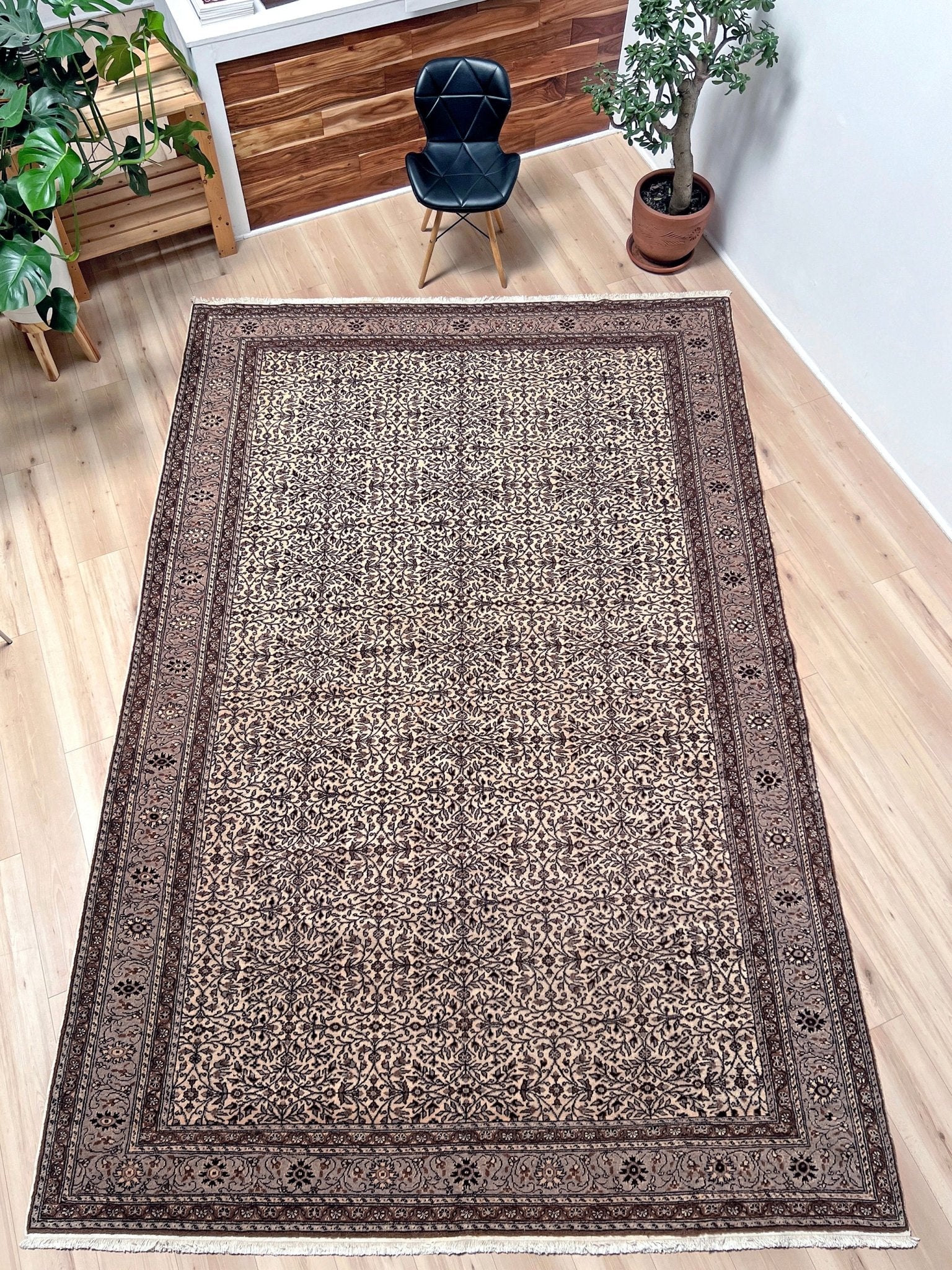 Neutral Kayseri Turkish Rug made from undyed wool featuring a delicate all-over floral pattern. This handmade muted wool carpet measures 8x12 and is perfect for a living room, bedroom, dining room, or office decor. Free shipping from our rug shop in San Francisco Bay Area to USA and Canada.