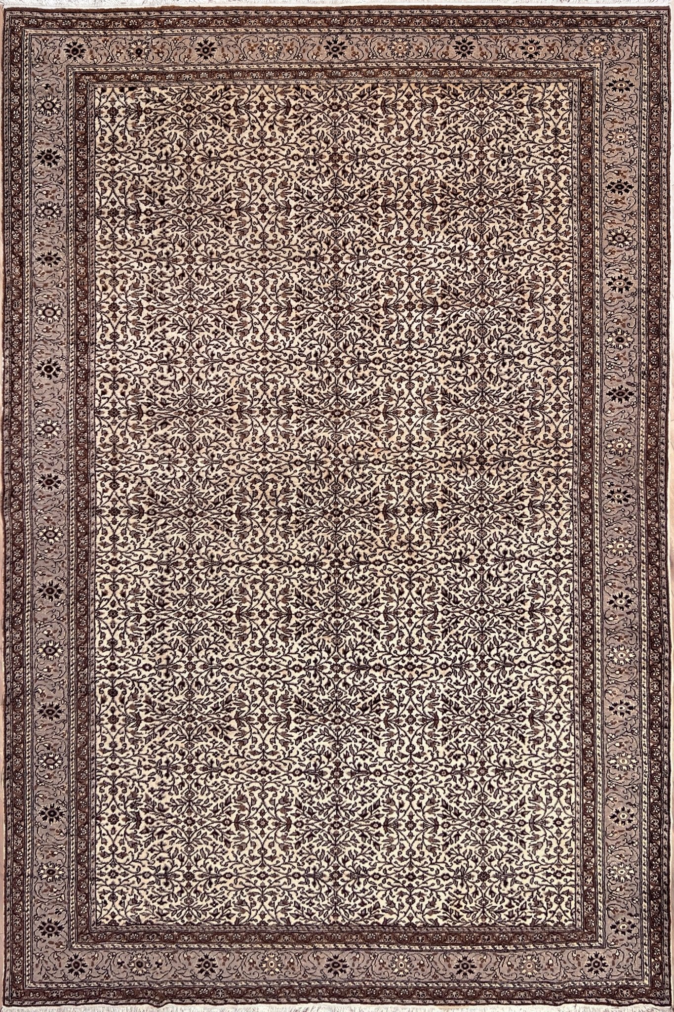 Neutral Kayseri Turkish Rug made from undyed wool featuring a delicate all-over floral pattern. This handmade muted wool carpet measures 8x12 and is perfect for a living room, bedroom, dining room, or office decor. Free shipping from San Francisco Bay area to USA and Canada.