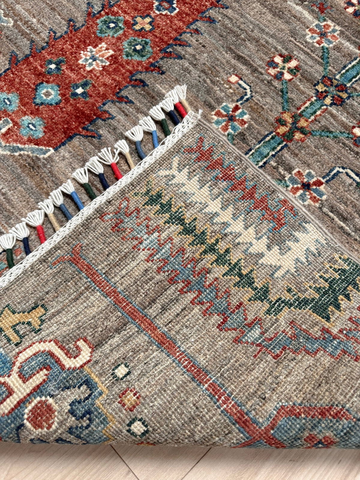 8x10 Taupe Tree of Life Turkish rug with borderless floral garden design, stylized trees, handmade wool from Indigo Rugs Burlingame Bay Area.
