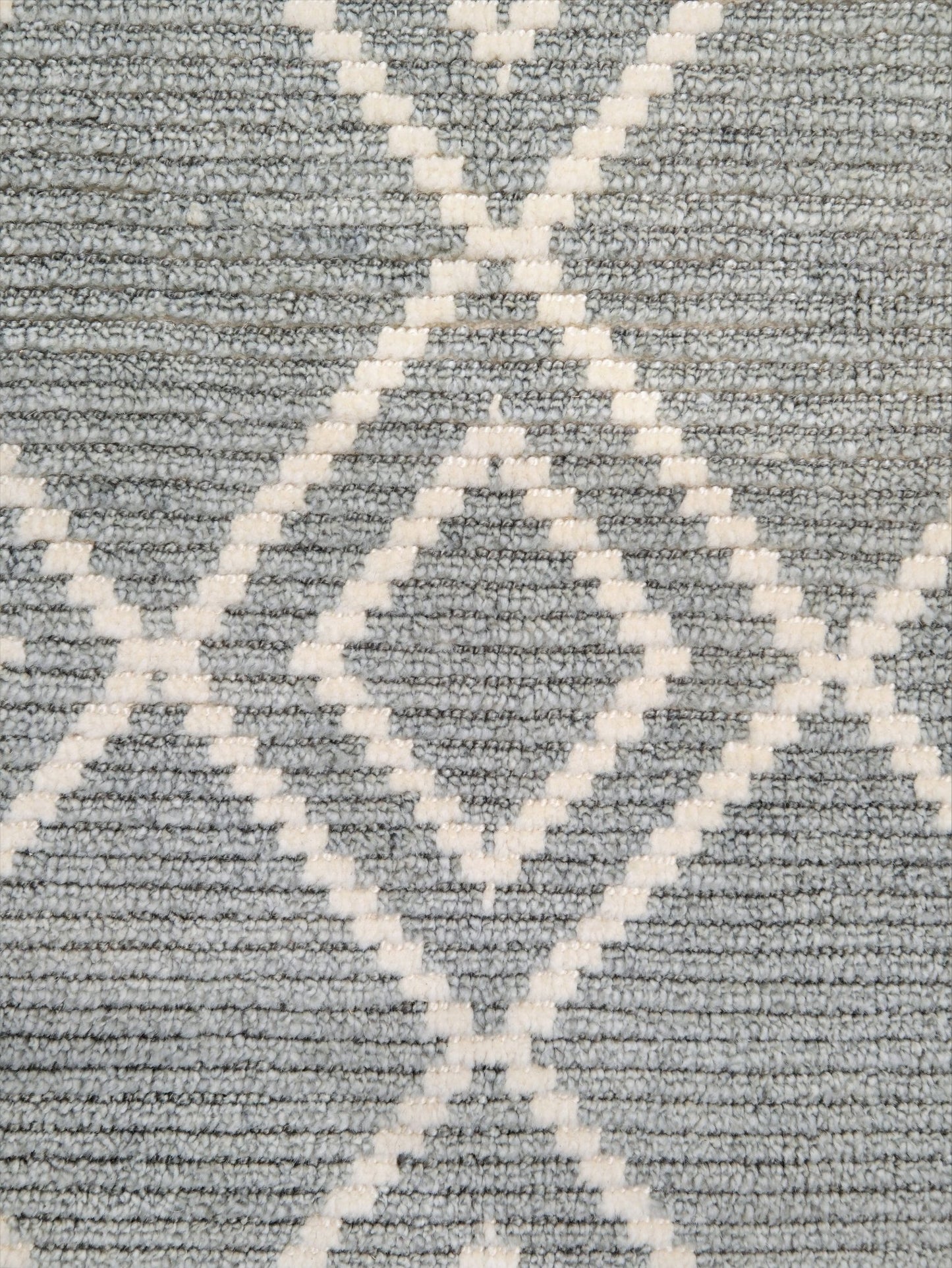 Small gray Turkish Tulu rug with ivory geometric diamond pattern, handmade wool rug, 4x6 from Indigo Rugs Burlingame Bay Area.