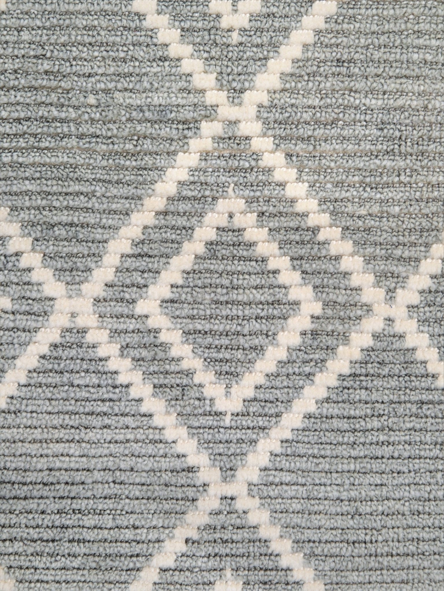 Small gray Turkish Tulu rug with ivory geometric diamond pattern, handmade wool rug, 4x6 from Indigo Rugs Burlingame Bay Area.