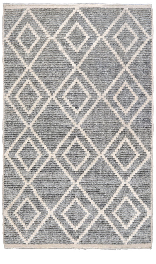 Small gray Turkish Tulu rug with ivory diamond pattern, handmade wool rug, 4x6 from Indigo Rugs Burlingame Bay Area.
