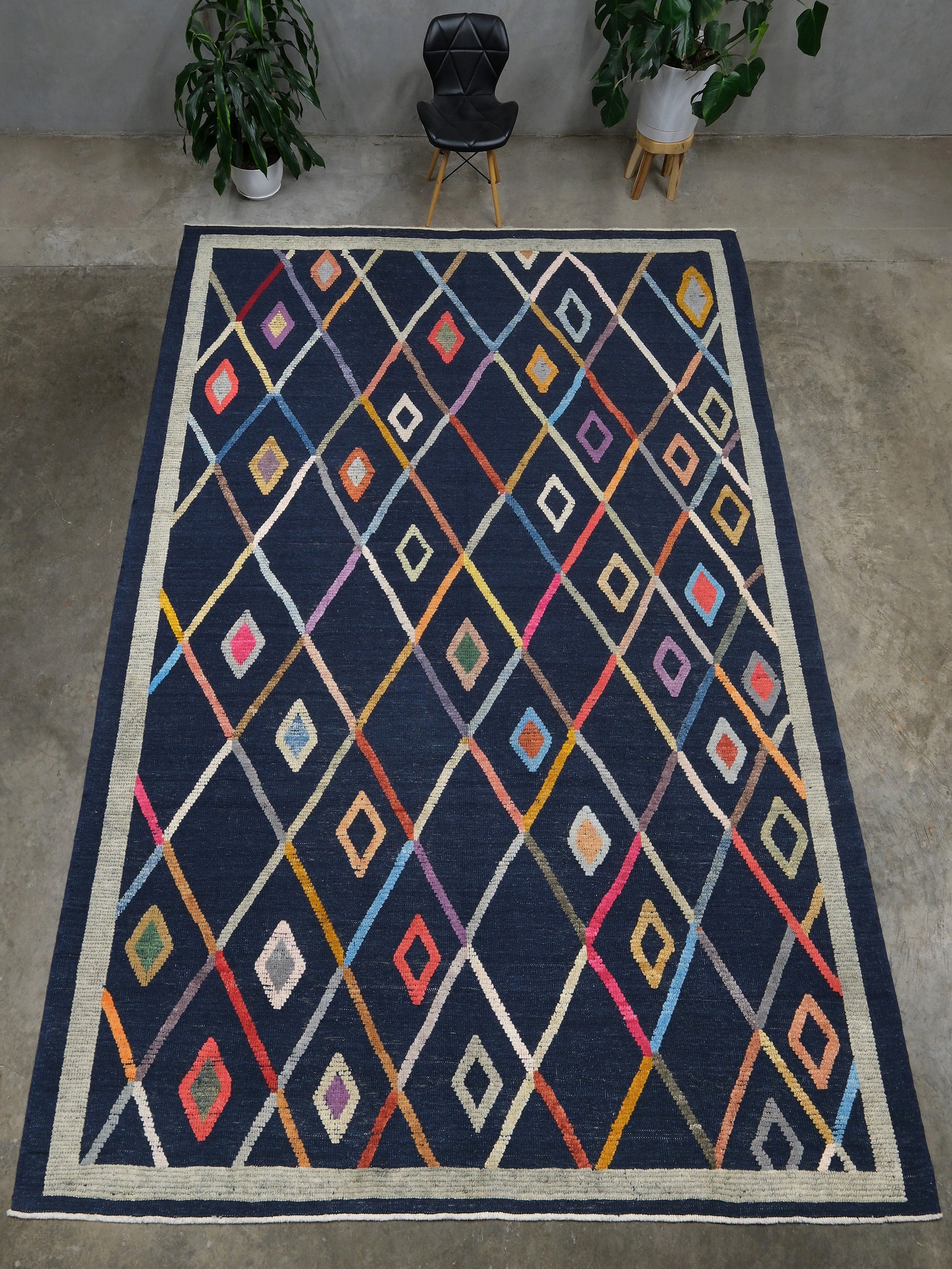 Modern Vibrant Turkish Tulu handmade wool area rug 9x12 from Indigo Rugs Burlingame Bay Area.